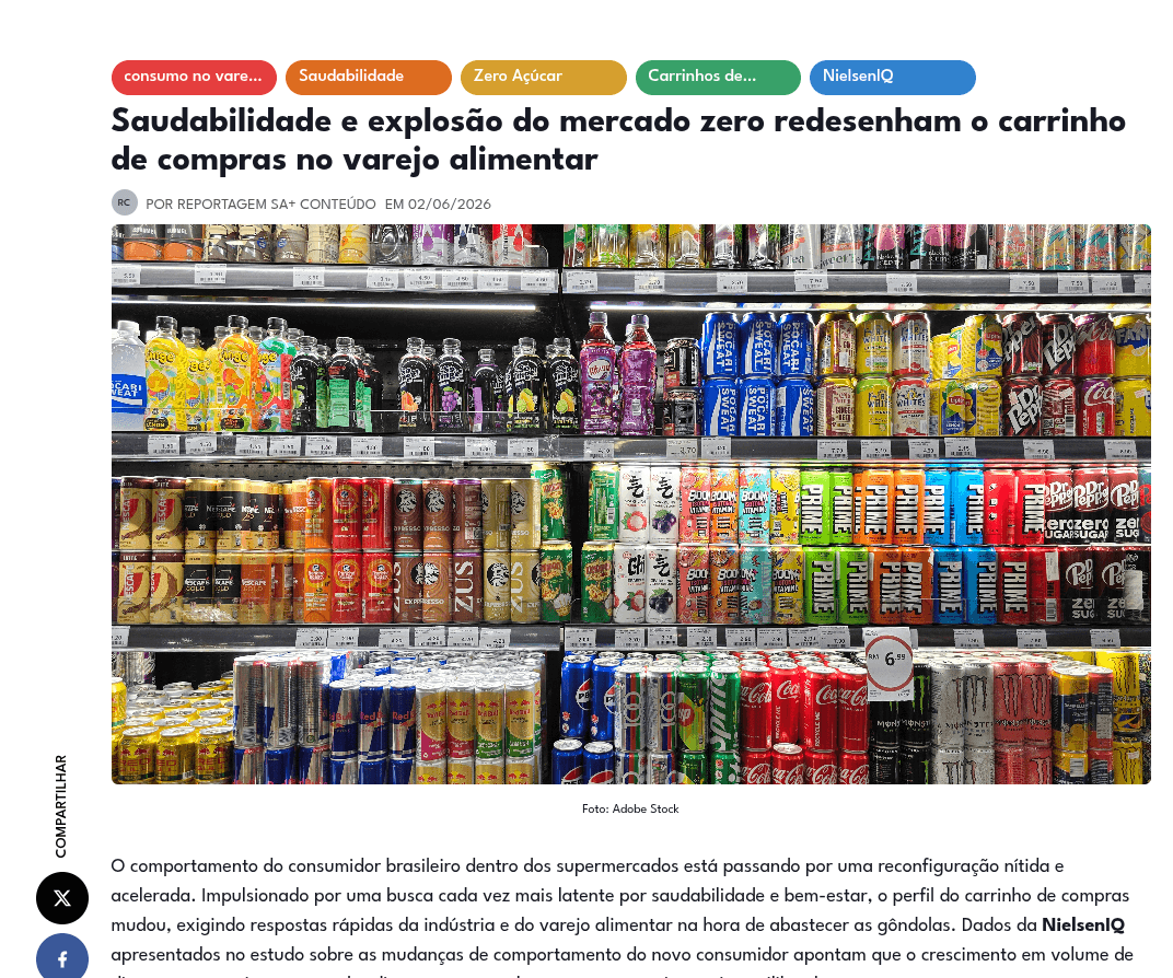 Notícia sobre mercado zero açúcar
