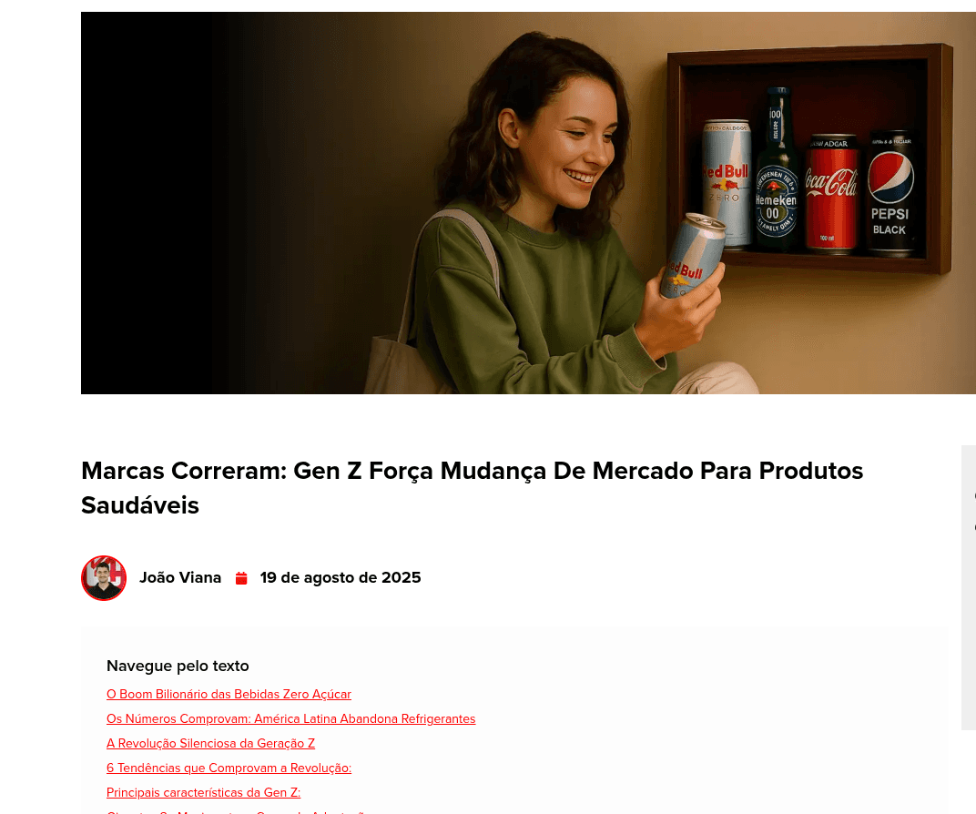Notícia sobre crescimento do segmento zero