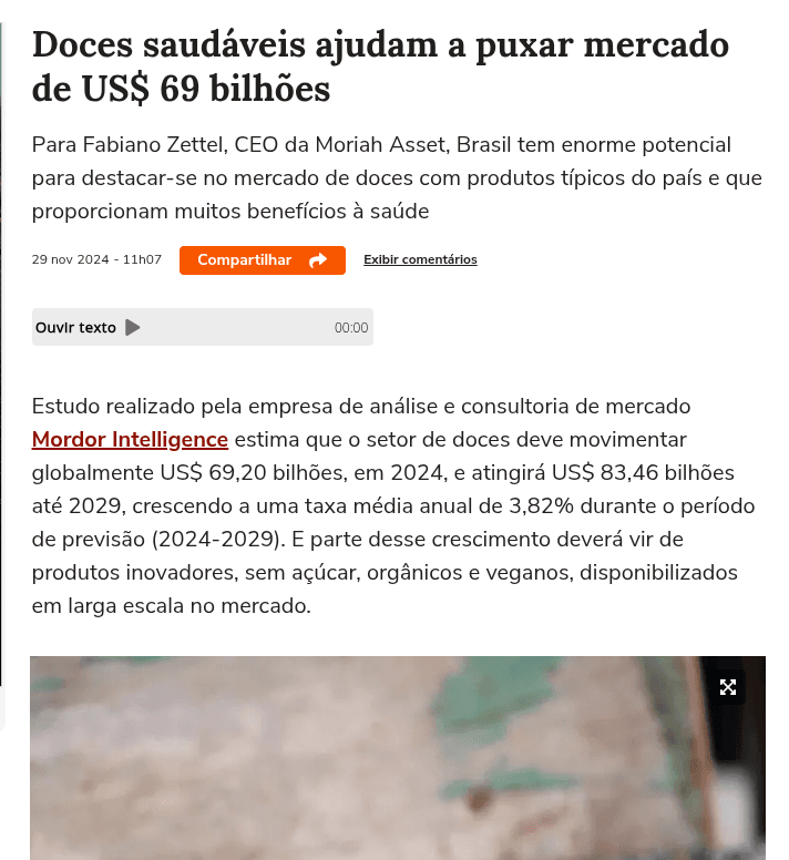 Notícia sobre produtos zero açúcar no mercado